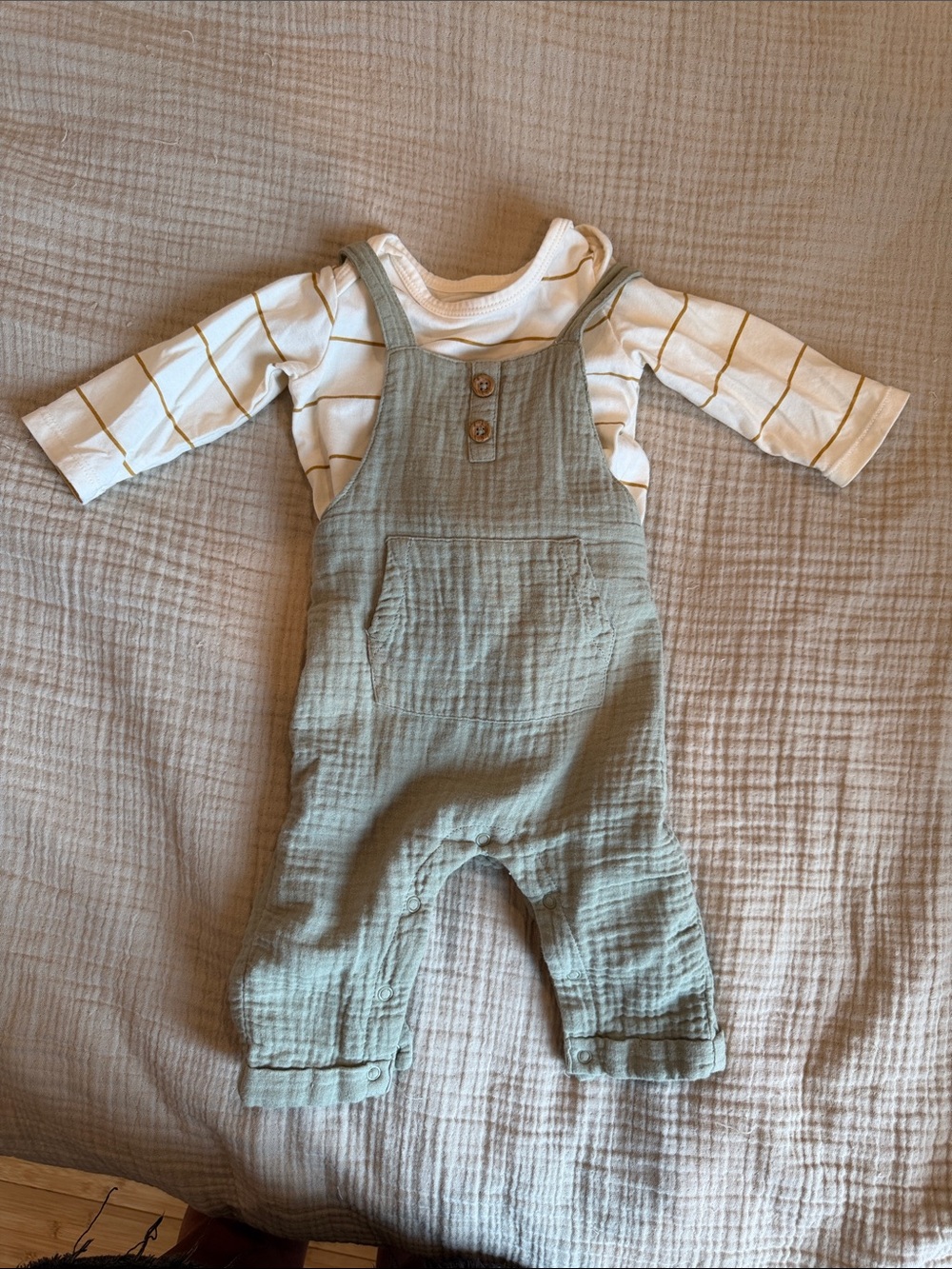 Sage Muslin Kids Overalls Set - Unbranded